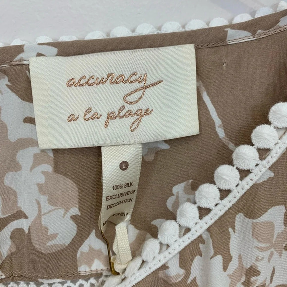 Accuracy A La Plage 100% Silk Floral Tan Dress Large NWT - Picture 3 of 9